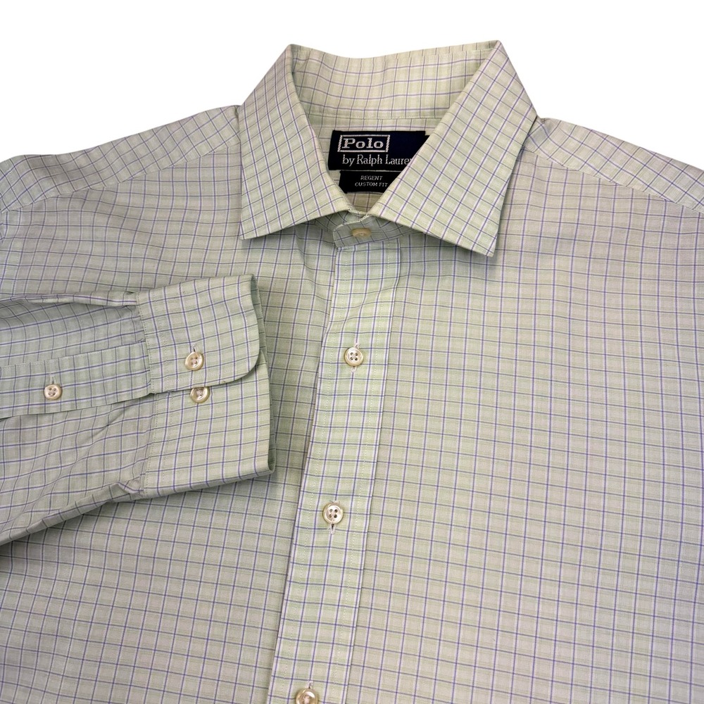 Polo‎ Ralph Lauren Shirt Mens 17 36/37 Green Check Regent Custom Fit Cotton